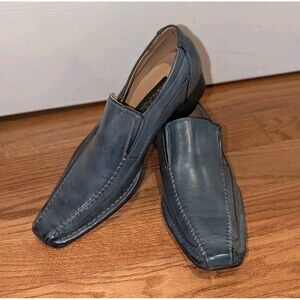 Old Money Quiet Luxury Blue Leather Slip On Loafers Men's 10 Alberto Fellini